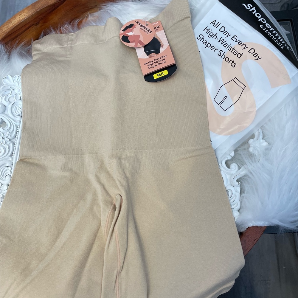 Essentials High-Waisted Shaper Shorts — Beige